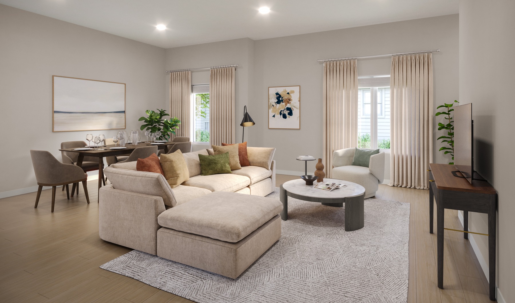 a living room with a couch and a coffee table