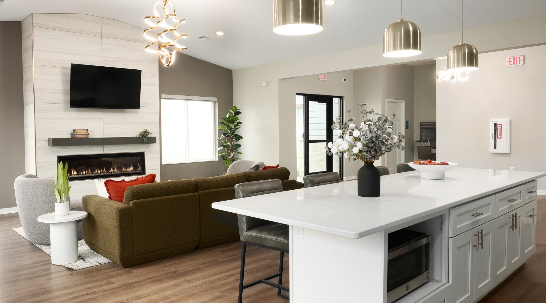 Clubhouse area with island and tv